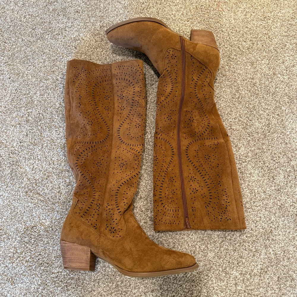 Vegan Brown Suede Knee-High Boots